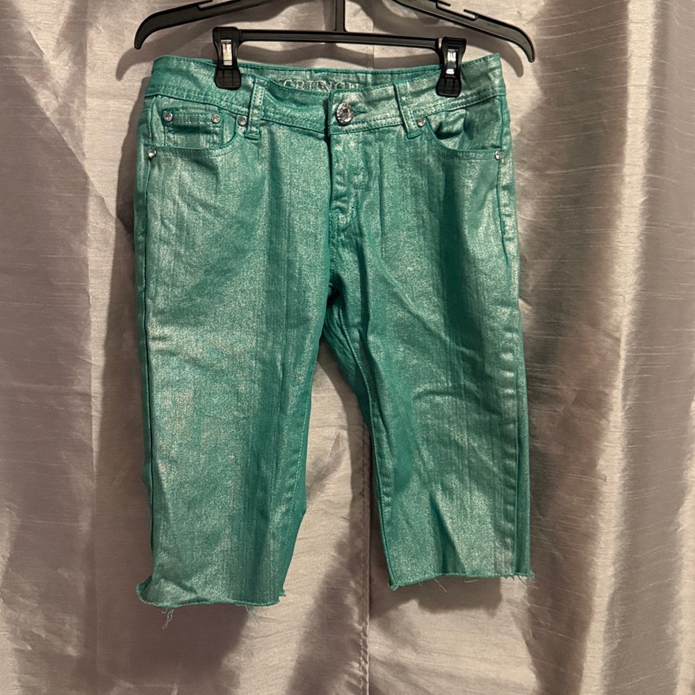 Crunch Jeans Metallic Green Jean Shorts